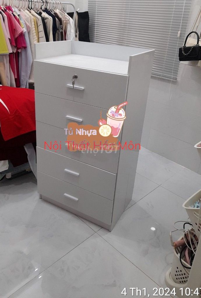 Tủ quần áo Nhựa Đài Loan 5 ngăn Kéo Màu Trắng. Mua bán Tủ, kệ gia đình tại Quận 4 Tp Hồ Chí Minh được đăng bởi Nhi Nội Thất Nhựa Giá Xưởng  hình 1
