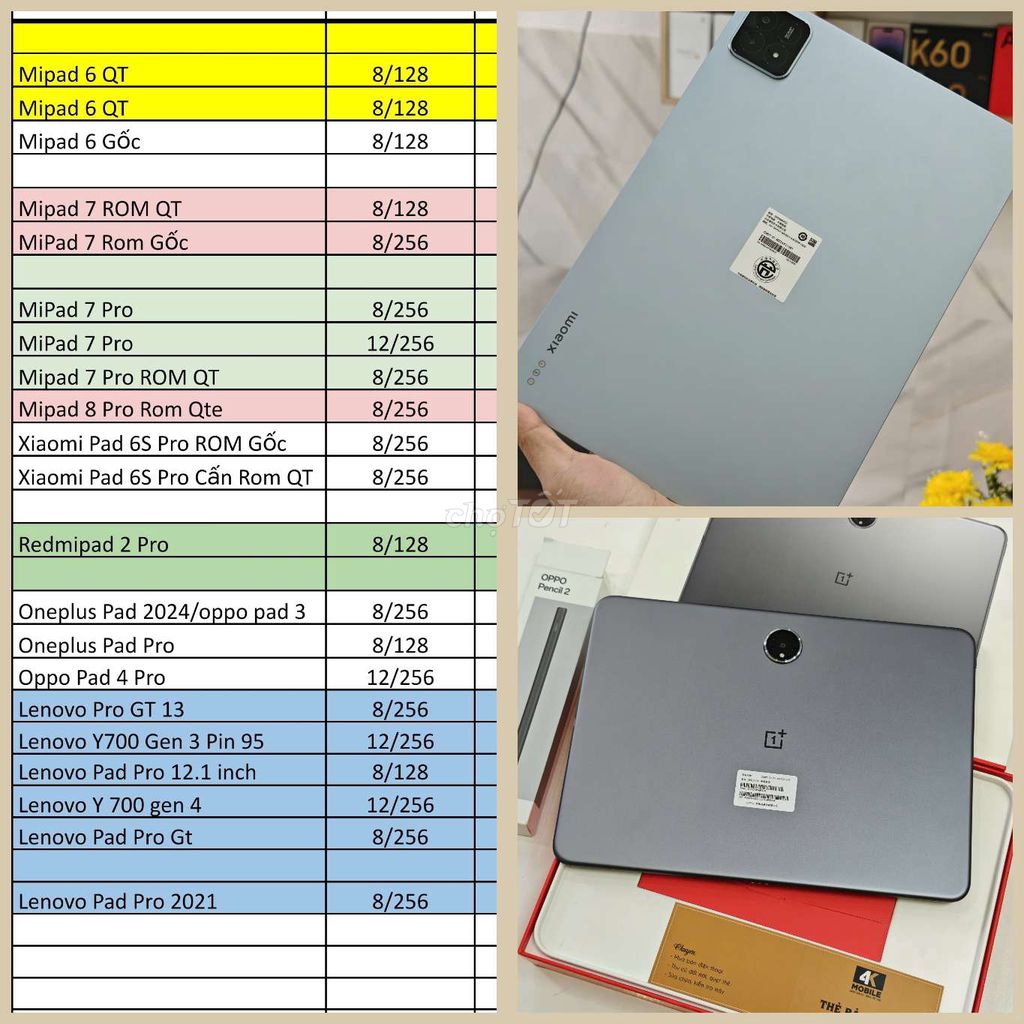 🇧🇷 4K ĐỦ MÃ MIPAD 6 6S 7 8 PRO ONEPLUS PAD PRO. Mua bán Máy tính bảng tại Quận Thanh Khê Đà Nẵng được đăng bởi Minh Máy Chất Lượng 4K MOBILE hình 1