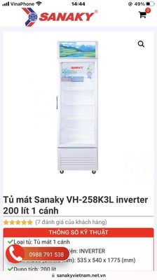 Tủ mát Sanaky inverter đẹp như mới