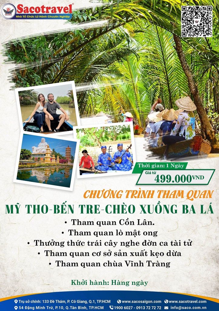 Tour Mỹ Tho - Bến Tre - Chèo Xuồng Ba Lá 1 Ngày