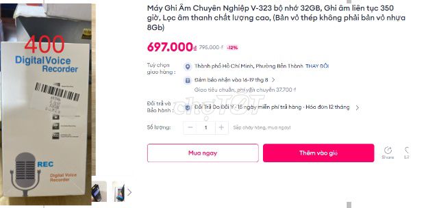 Máy ghi âm V-323 32GB thép lọc âm. Mua bán Tivi, Âm thanh tại Huyện Krông Búk Đắk Lắk được đăng bởi Diệp Lê hình 1