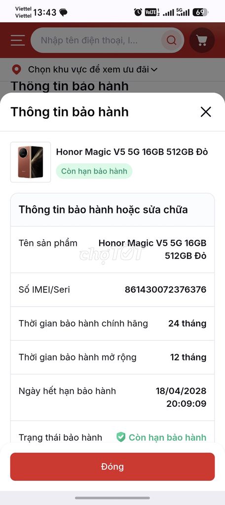 Honor Magic V5 512GB Đỏ 16GB Like New. Mua bán Điện thoại tại Thị xã Bến Cát Bình Dương được đăng bởi Nhân hình 1