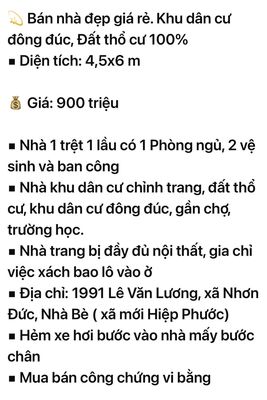 Bán nhà hẻm 1991 Lê Văn Luong
