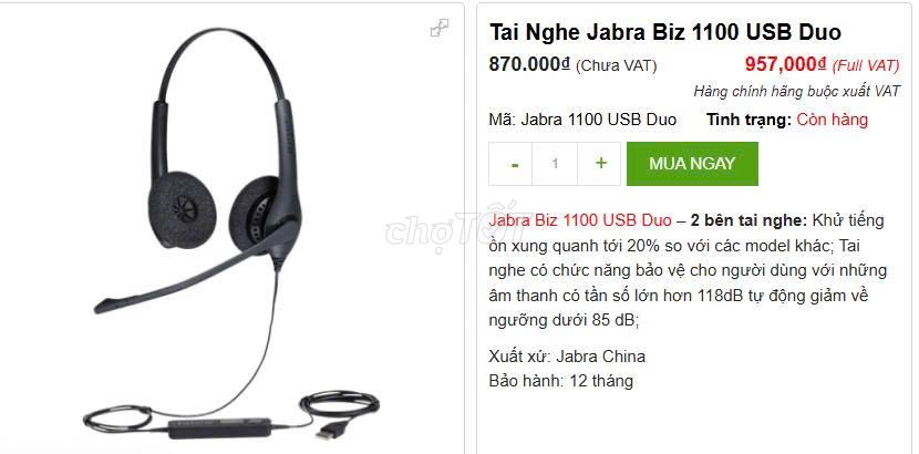 Tai nghe Jabra Biz 1100 USB Duo Đen Đã sử dụng. Mua bán Tivi, Âm thanh tại Quận Bình Tân Tp Hồ Chí Minh được đăng bởi Phương Phan hình 1