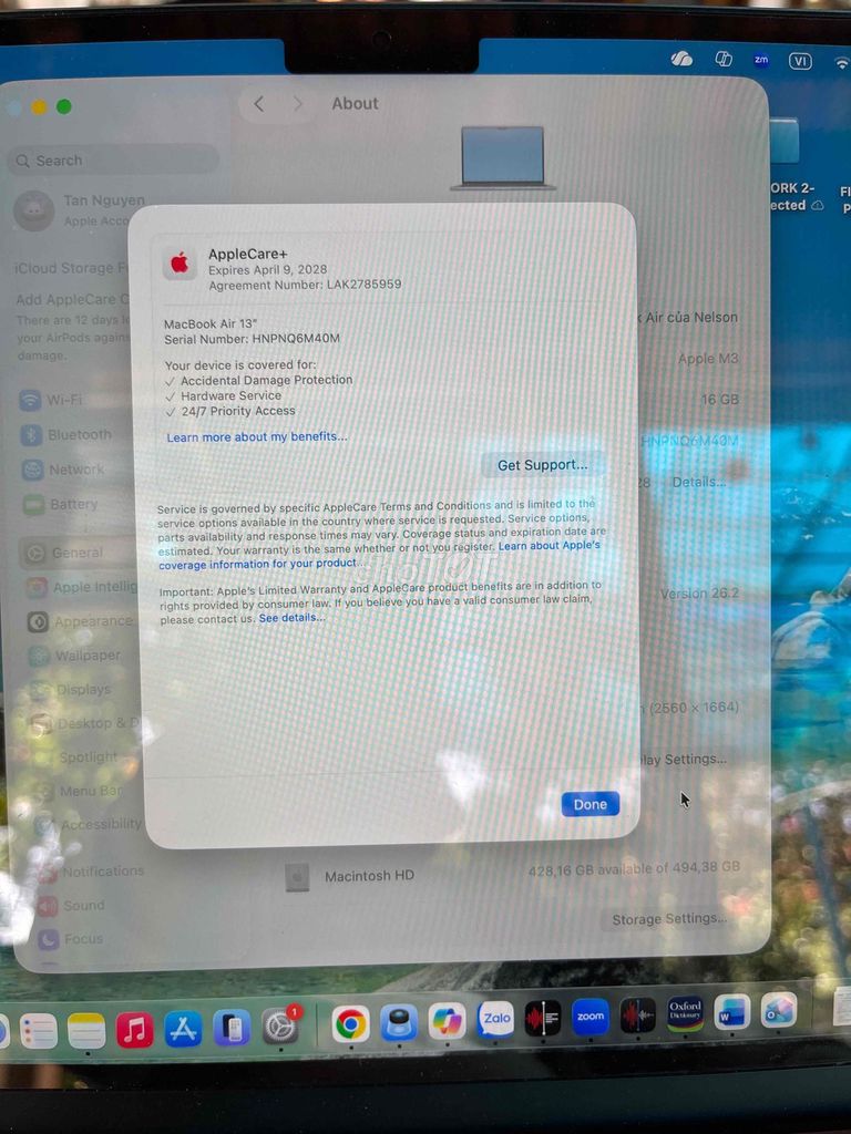 MacBook Air M3 16/512 pin 98% careplus 2028 ko MDM - 130460283