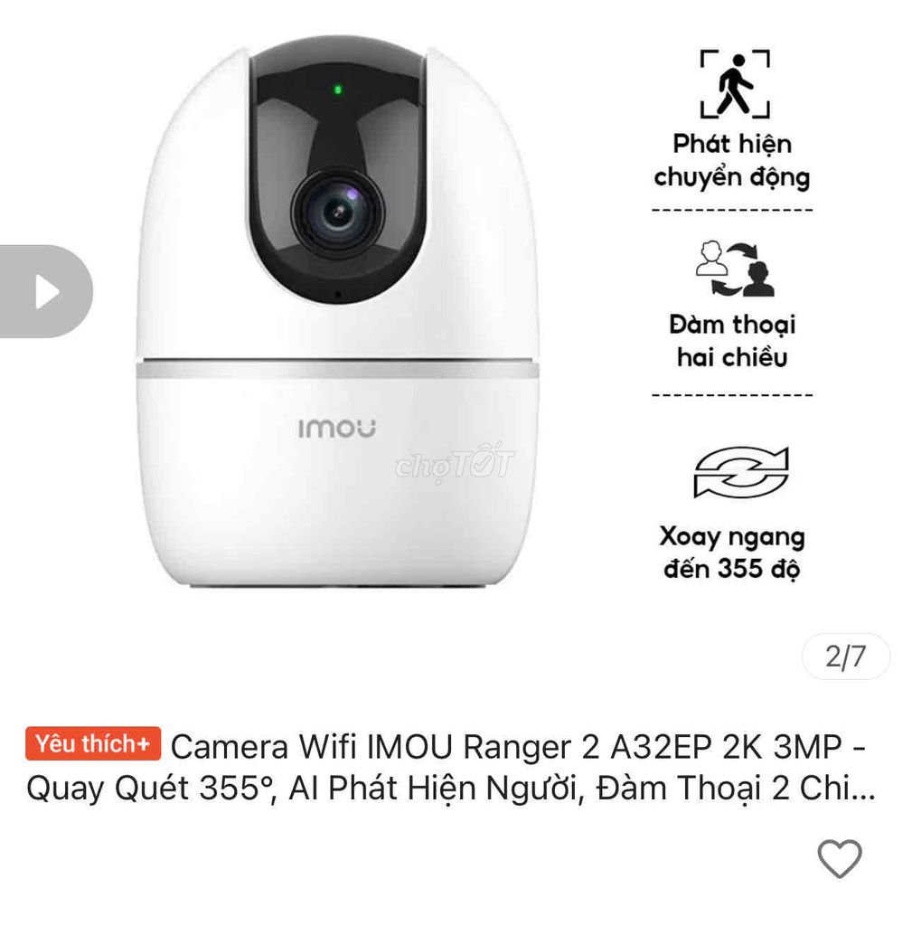 cần bán camera Imou Ranger 2 A32EP new. Mua bán Máy ảnh, Máy quay tại Quận 7 Tp Hồ Chí Minh được đăng bởi Lê Văn Toàn hình 1
