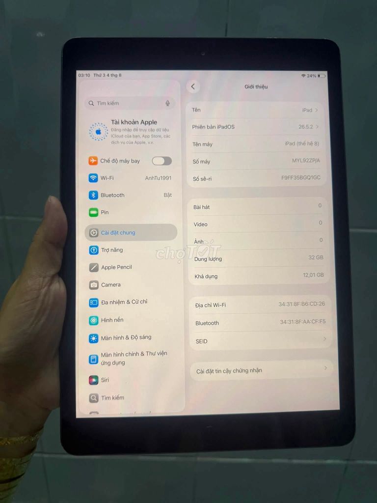 Apple iPad Gen 8 Xám Đã qua sử dụng. Mua bán Máy tính bảng tại Quận 12 Tp Hồ Chí Minh được đăng bởi Hội Đồ Điện Tử hình 1