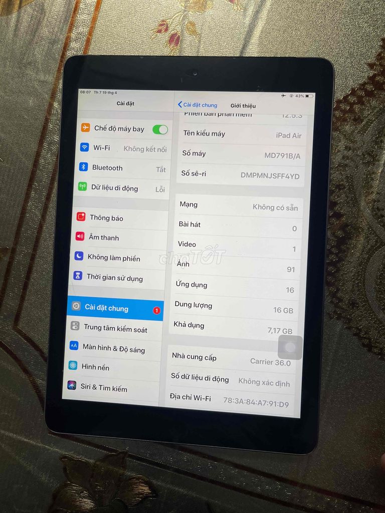IPAB Ari 16G Có xài sim Mới 97% Zin iCloud ẩn ko l. Mua bán Máy tính bảng tại Quận Gò Vấp Tp Hồ Chí Minh được đăng bởi VũHùng hình 3