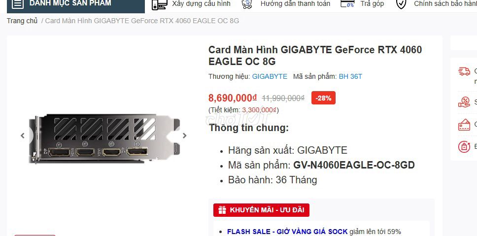 Card màn hình GIGABYTE GeForce RTX 4060. Mua bán Linh kiện (RAM, Card...) tại Thành phố Long Xuyên An Giang được đăng bởi austintran hình 1