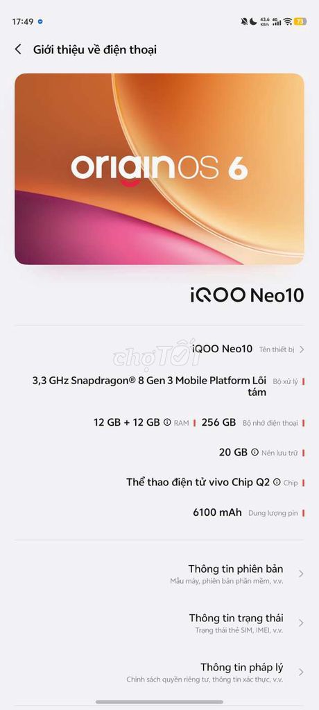 iQOO Neo10 12GB/256GB Đen. Mua bán Điện thoại tại Quận 12 Tp Hồ Chí Minh được đăng bởi Hai Nguyen hình 1