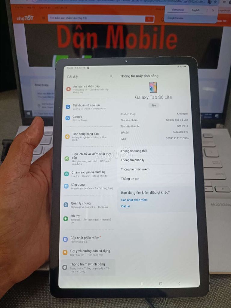 SAMSUNG TAB S6 LITE 4GB.64GB PIN 7040 FULL CN. Mua bán Máy tính bảng tại Quận Bình Thạnh Tp Hồ Chí Minh được đăng bởi Dân Mobile hình 1