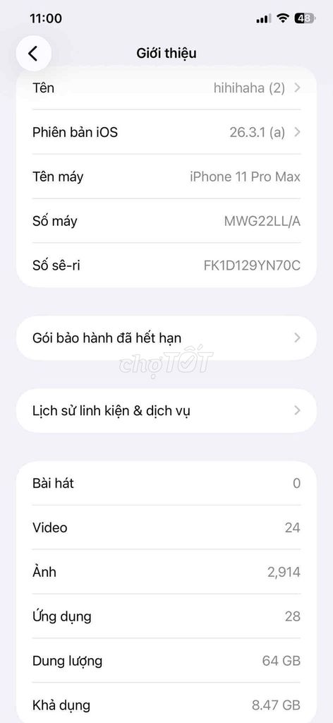 Apple iPhone 11 Pro Max 64GB Xám. Mua bán Điện thoại tại Quận Liên Chiểu Đà Nẵng được đăng bởi Nhật hình 1