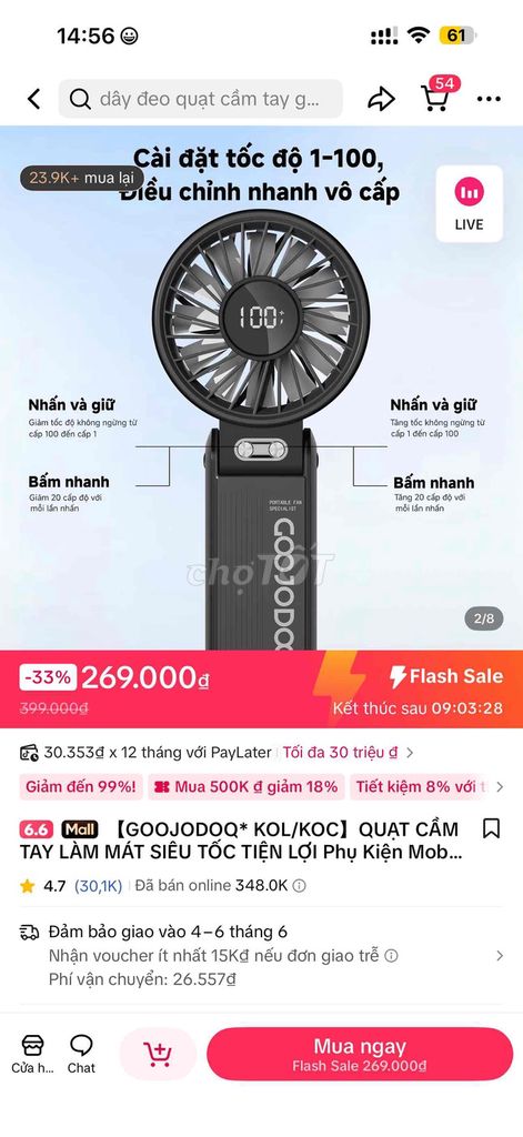 Quạt cầm tay GOOJODOQ Đen. Mua bán Quạt tại Quận Liên Chiểu Đà Nẵng được đăng bởi Phạm Ngọc Bảo Quỳnh hình 1