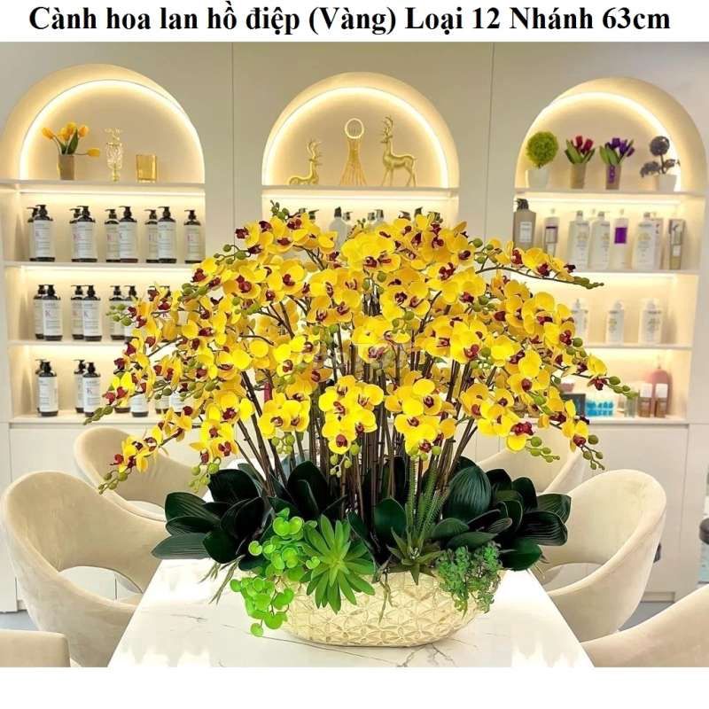 Chậu Hoa Lan Hồ điệp (Vàng) Loại 12 Nhánh 63cm