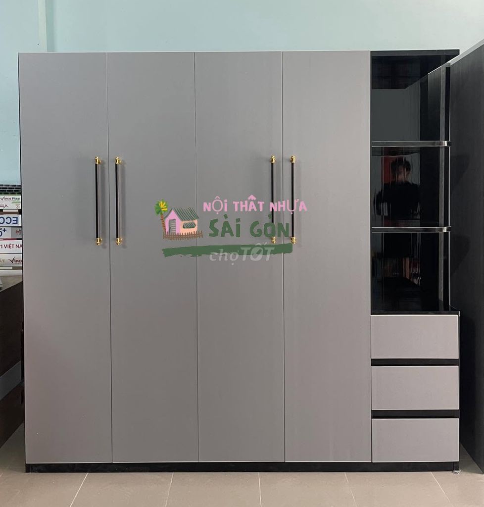 Tủ quần áo Nhựa Đài Loan Xám 1m8x1m85. Mua bán Tủ, kệ gia đình tại Huyện Cần Giuộc Long An được đăng bởi Cửa Hàng Nội Thất hình 1