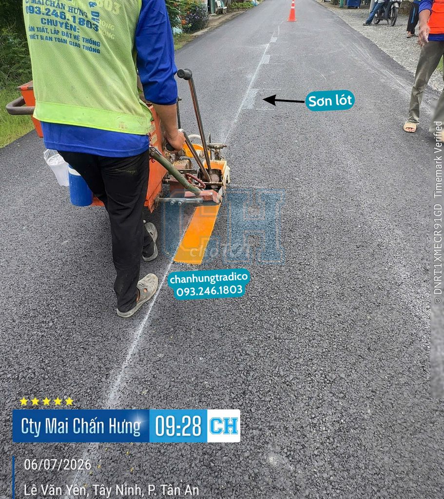 Sơn Vạch Kẻ Tim Đường 1.1 Vạch Vàng Đơn, Đứt nét. Dịch vụ tại Huyện Thủ Thừa Long An được đăng bởi Chấn Hưng Company hình 1