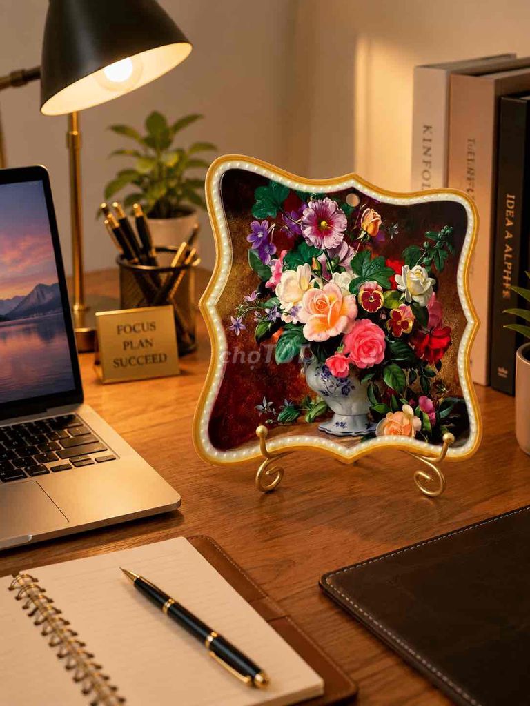 Tranh gốm sứ vẽ hoa 20x20cm