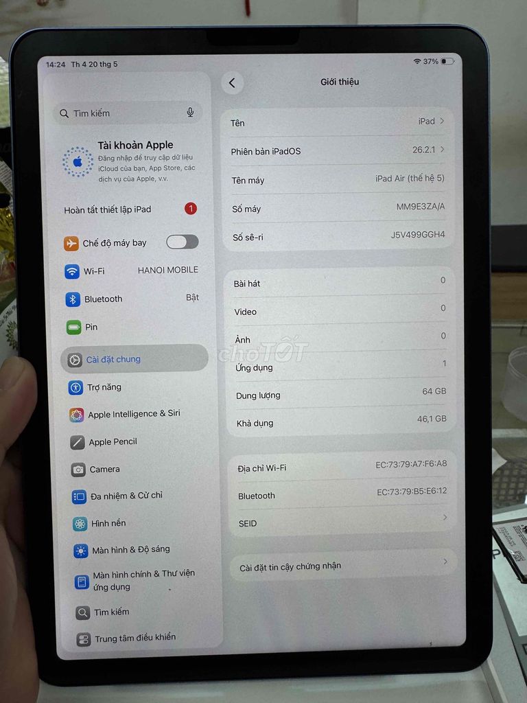 Apple iPad Air 5 64GB Xanh 99% fullbox. Mua bán Máy tính bảng tại Quận Đống Đa Hà Nội được đăng bởi Lê Khuyến hình 1