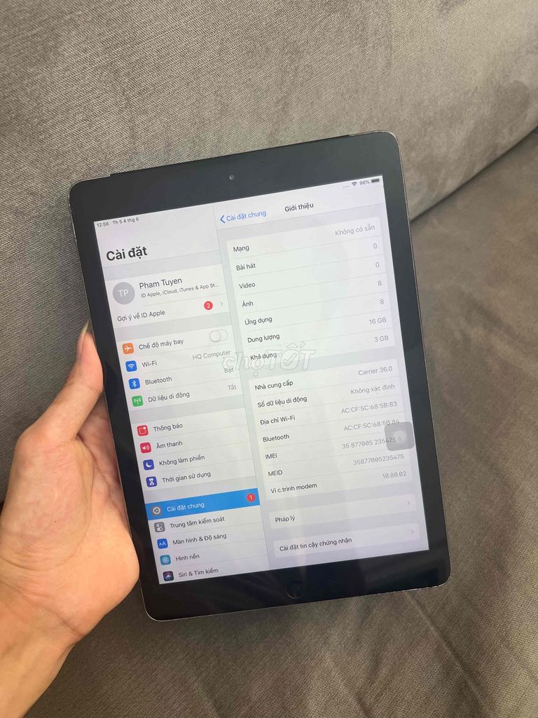 Apple iPad Air 16GB Wifi 4G Bạc. Mua bán Máy tính bảng tại Quận Đống Đa Hà Nội được đăng bởi HQ Computer hình 1
