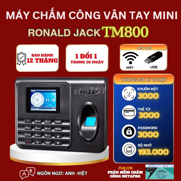 Máy chấm công Vân tay Mini Ronald Jack TM800