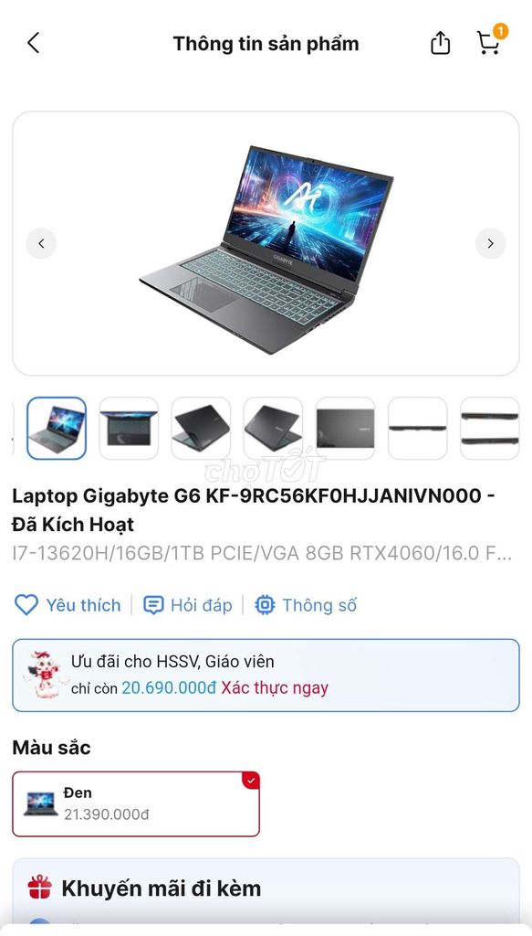 Gigabyte G6 i7-13620H 16GB/1TB. Mua bán Laptop tại Quận Bình Thạnh Tp Hồ Chí Minh được đăng bởi Tommy Nguyen hình 1