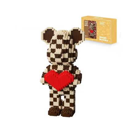 Lego Gấu Bearbrick 32cm Gấu Ôm tim màu Caro Nâu