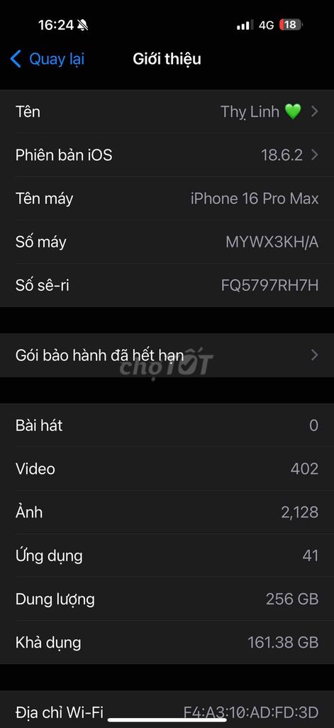 Apple iPhone 16 Pro Max 256GB iOS 18.6.2. Mua bán Điện thoại tại Huyện Chợ Mới An Giang được đăng bởi Hạ Linh hình 1