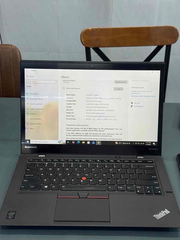 Lenovo ThinkPad X1 Carbon i7-5600U 8GB/256GB. Mua bán Laptop tại Quận 5 Tp Hồ Chí Minh được đăng bởi Phan Thế Phong  hình 1
