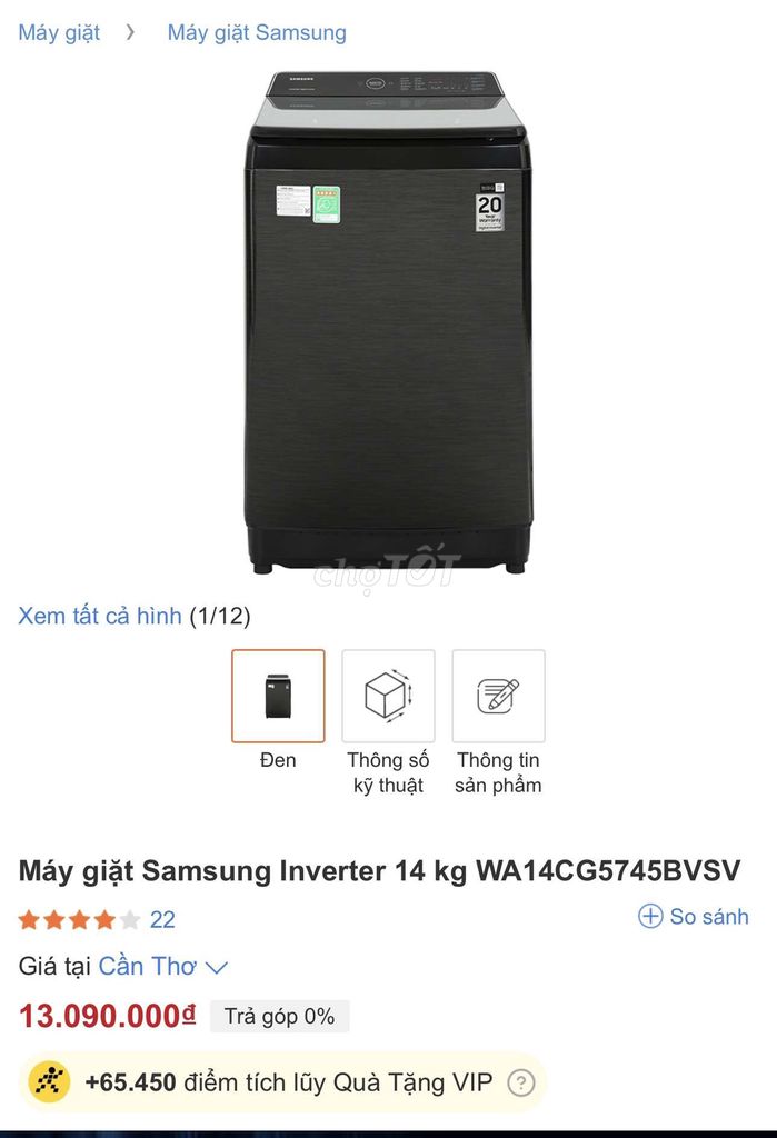 SAMSUNG 14KG: TRUYỀN ĐỘNG TRỰC TIẾP, BH 21 THÁNG