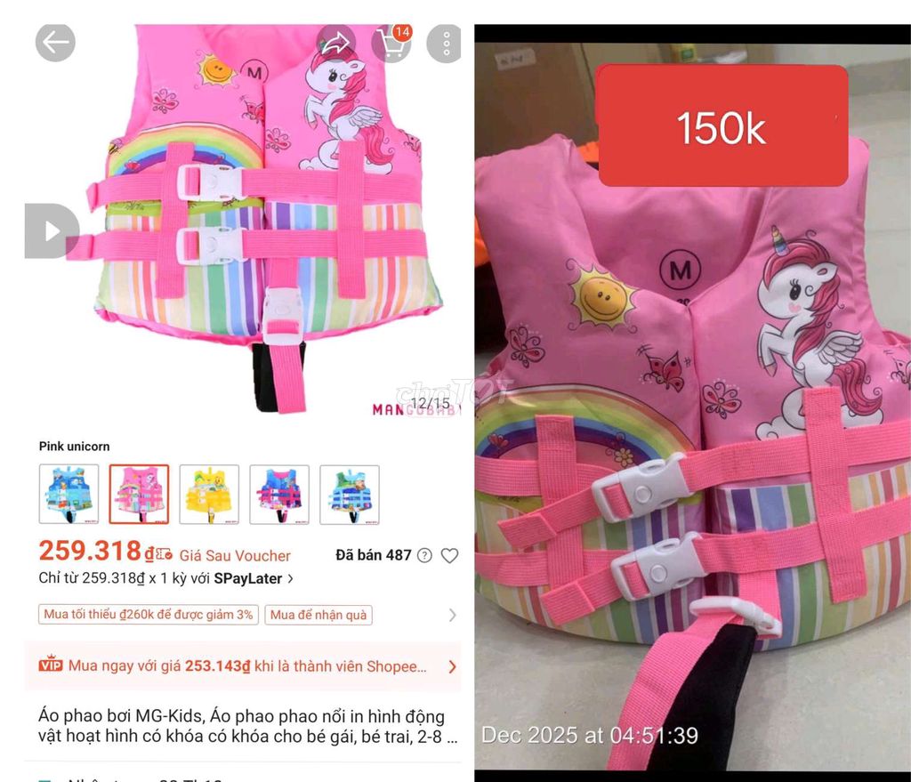 Áo phao MG-Kids Hồng Kỳ lân cho bé gái. Mua bán Mẹ và bé tại Quận Sơn Trà Đà Nẵng được đăng bởi Thúy Trần hình 1