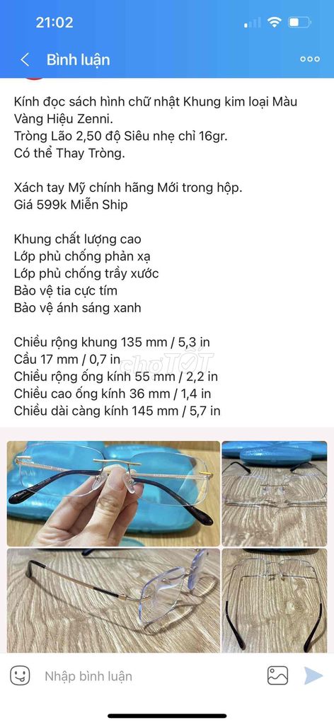 Gọng kính Unisex mua bên Mỹ