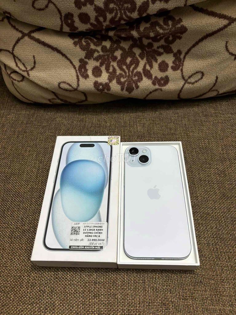 iPhone 15 128G Màu blue, hàng V N .Fullbox BH 8/25