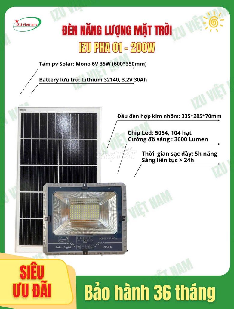 Đèn pha năng lượng mặt trời IZU Vietnam PHA 01. Mua bán Đèn tại Quận Bình Tân Tp Hồ Chí Minh được đăng bởi Lan Anh hình 1