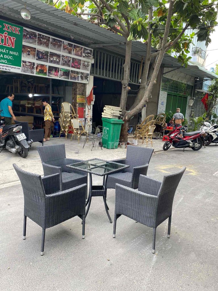 bộ bàn ghế nhựa giả mây cafe ngoài trời giá sỉ