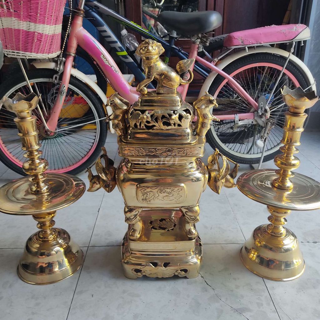 Bộ lư đồng thờ Cổ xưa Vàng 62cm