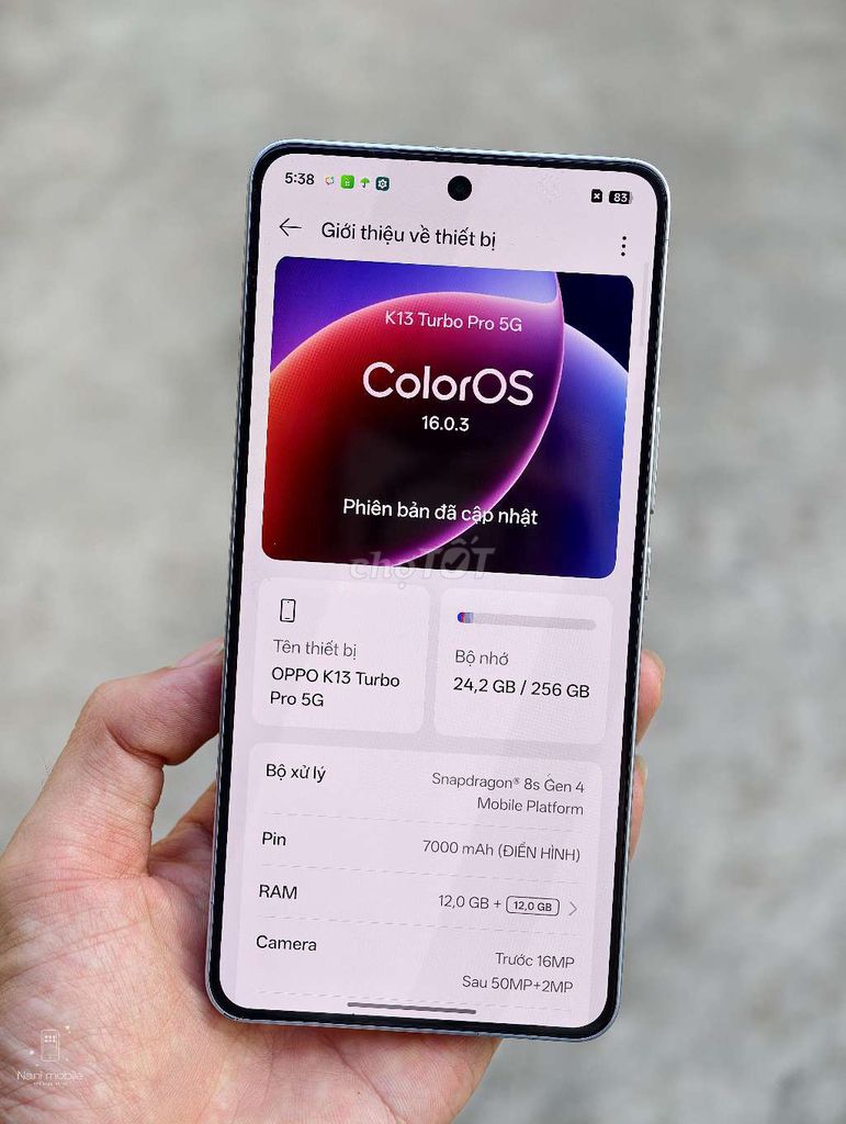Oppo K13 Turbo Pro 12/256GB Bạc fulbox đủ phụ kiện. Mua bán Điện thoại tại Thành phố Thủ Đức Tp Hồ Chí Minh được đăng bởi NANI MOBILE hình 1