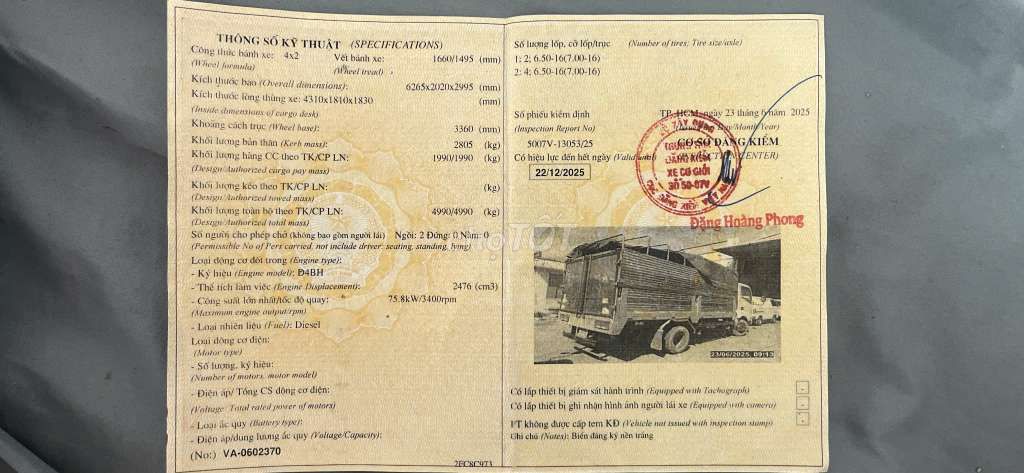 Cần bán xe tải VEAM 2tấn đời 2014,đăng kiểm mới. Mua bán Xe tải, xe ben tại Huyện Trảng Bom Đồng Nai được đăng bởi Hoàng Phước hình 5