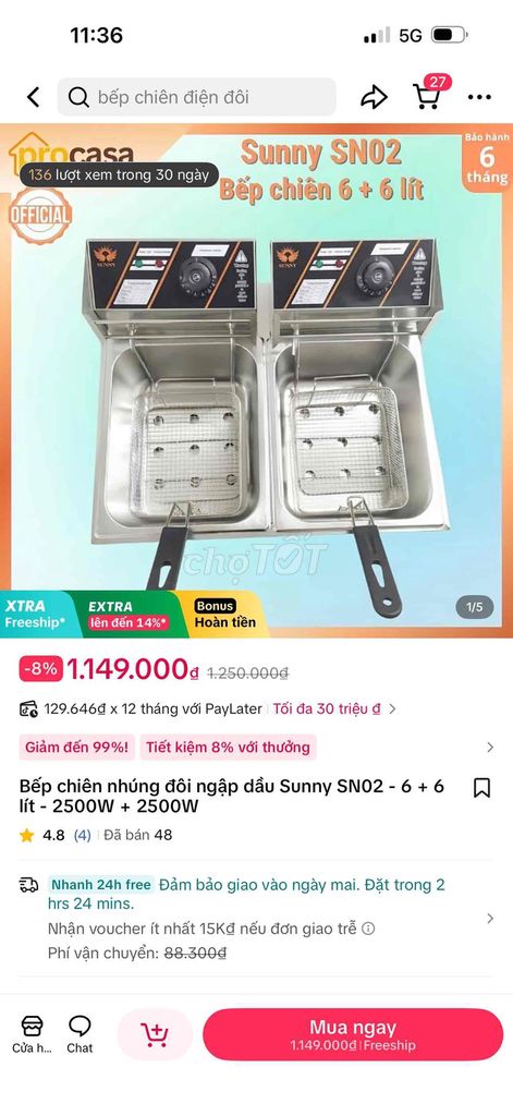 Bếp chiên điện Sunny SN02 6+6 lít Thép không gỉ. Mua bán Bếp, lò, đồ điện nhà bếp tại Quận 7 Tp Hồ Chí Minh được đăng bởi Kenny Tran hình 1
