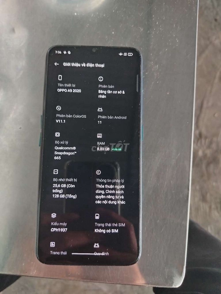OPPO A9 2020 128GB Xanh. Mua bán Điện thoại tại Thành phố Kon Tum Kon Tum được đăng bởi Tuan Tran hình 1