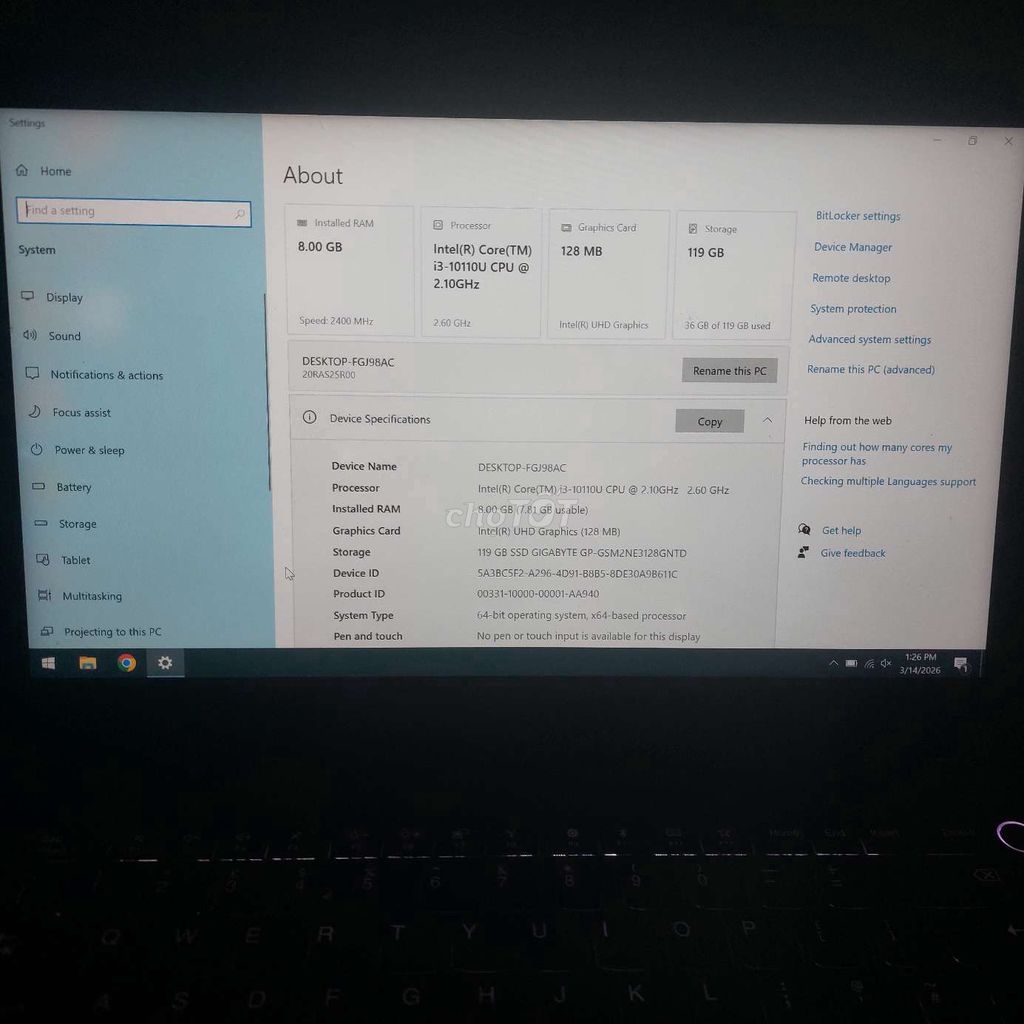 Lenovo ThinkPad E14 i3 8GB/128GB Đen. Mua bán Laptop tại Quận Bình Tân Tp Hồ Chí Minh được đăng bởi Ái Hoàng hình 1