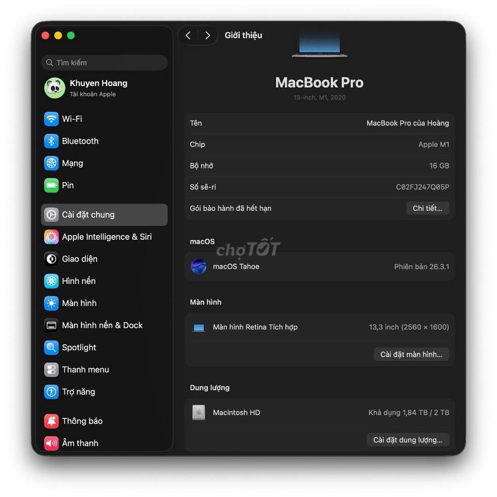 Apple MacBook Pro M1 13.3 inch 16GB/2TB. Mua bán Laptop tại Huyện Phú Lương Thái Nguyên được đăng bởi Hoàng Quân hình 1