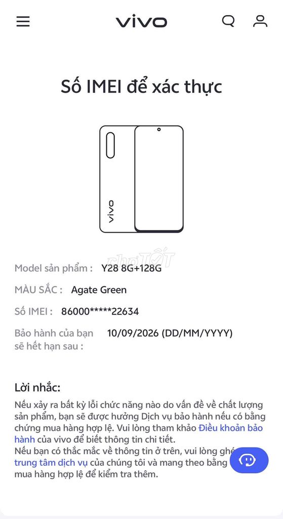 Vivo Y28 8GB/128GB CBH 10/09/2026. Mua bán Điện thoại tại Quận Thanh Xuân Hà Nội được đăng bởi Hoàng Huy Đỗ hình 1
