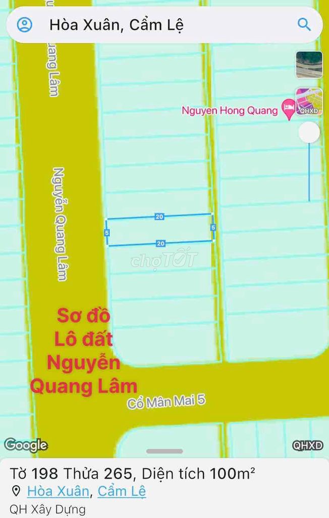 Đường Nguyễn Quang Lâm. Diện tích 100m. Hướng Tây. 2690