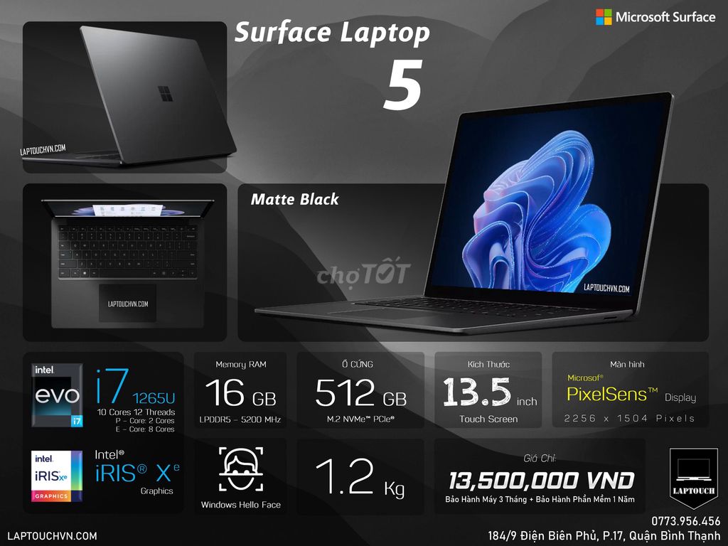 Microsoft Surface Laptop 5 [ Box ]. Mua bán Laptop tại Quận Bình Thạnh Tp Hồ Chí Minh được đăng bởi Cửa Hàng Máy Tính Laptouch VN hình 1