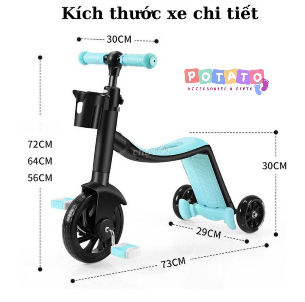 Xe Đa Năng 3in1 Trượt Scoter+ Chòi Chân+ Xe Đạp