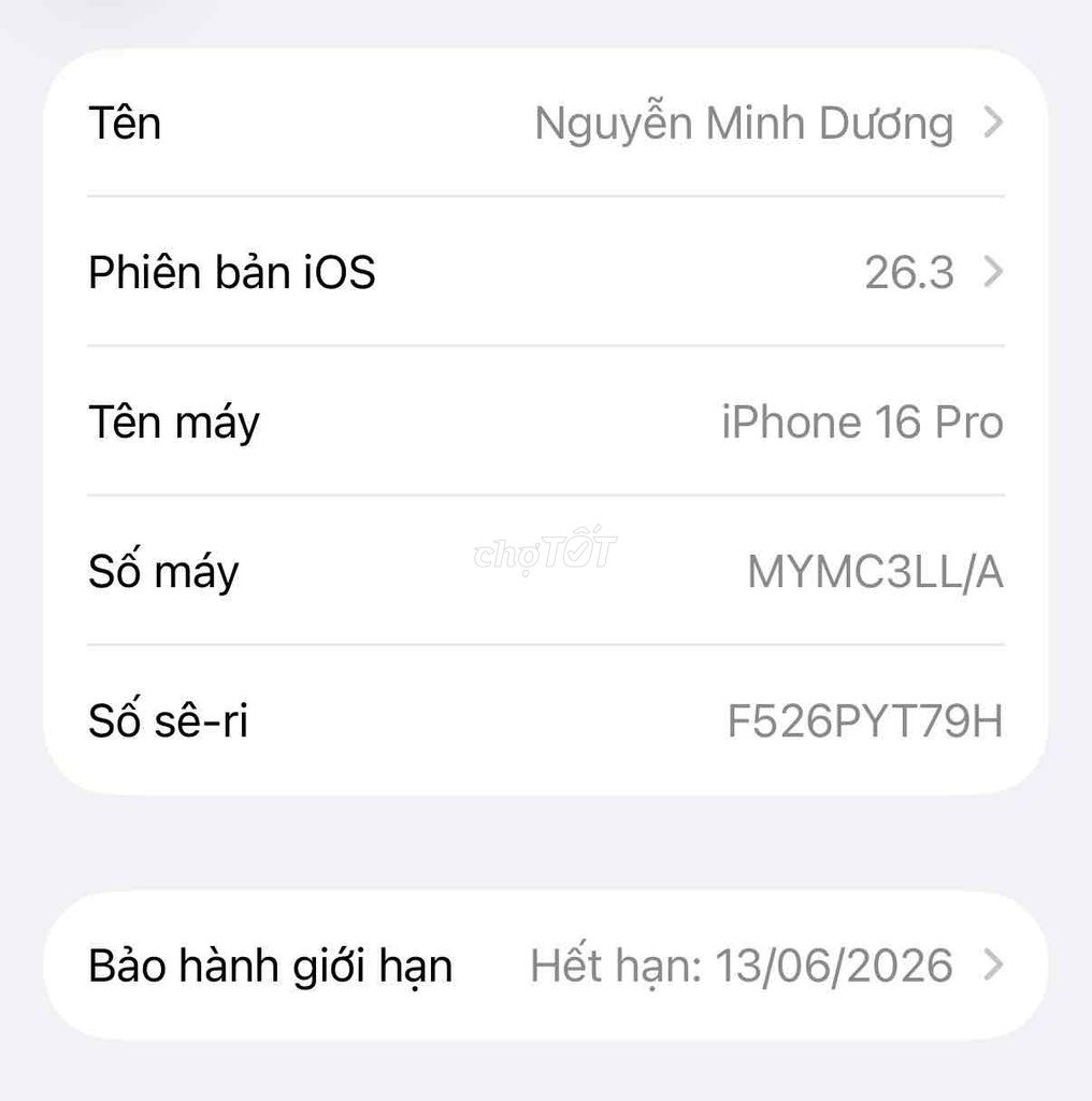 iPhone 16 Pro 128GB Sa mạc 99%. Mua bán Điện thoại tại Thành phố Thái Nguyên Thái Nguyên được đăng bởi Nguyễn Minh Dương hình 1