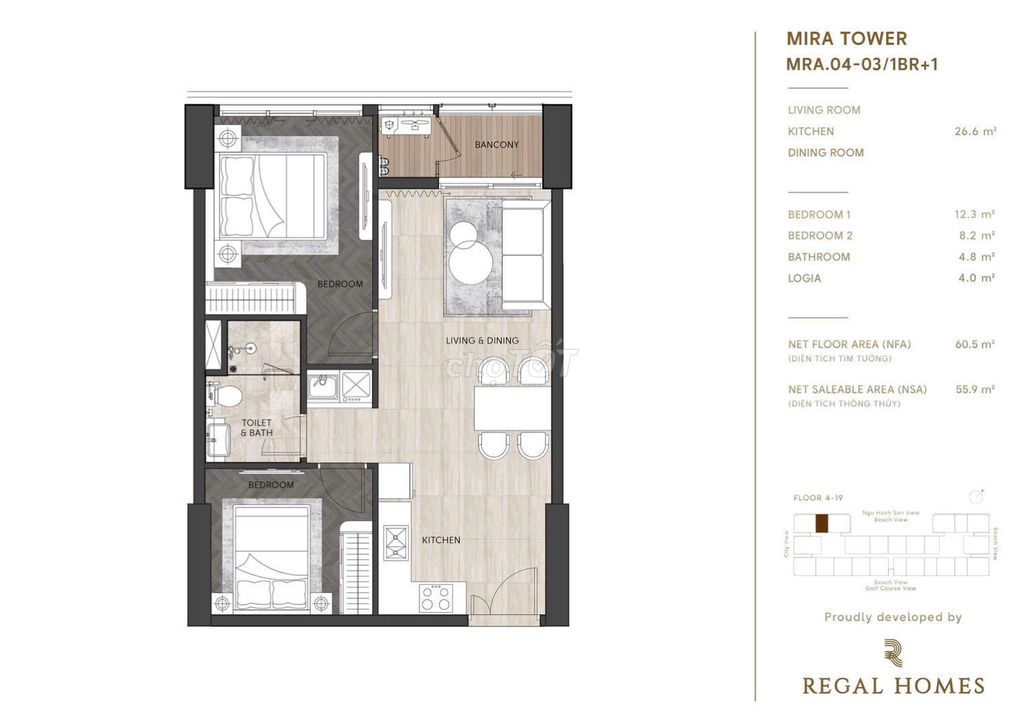 Căn 1PN+ Regal Complex View Sông Biển 55.9m2 Giá Chỉ 57Tr/m2