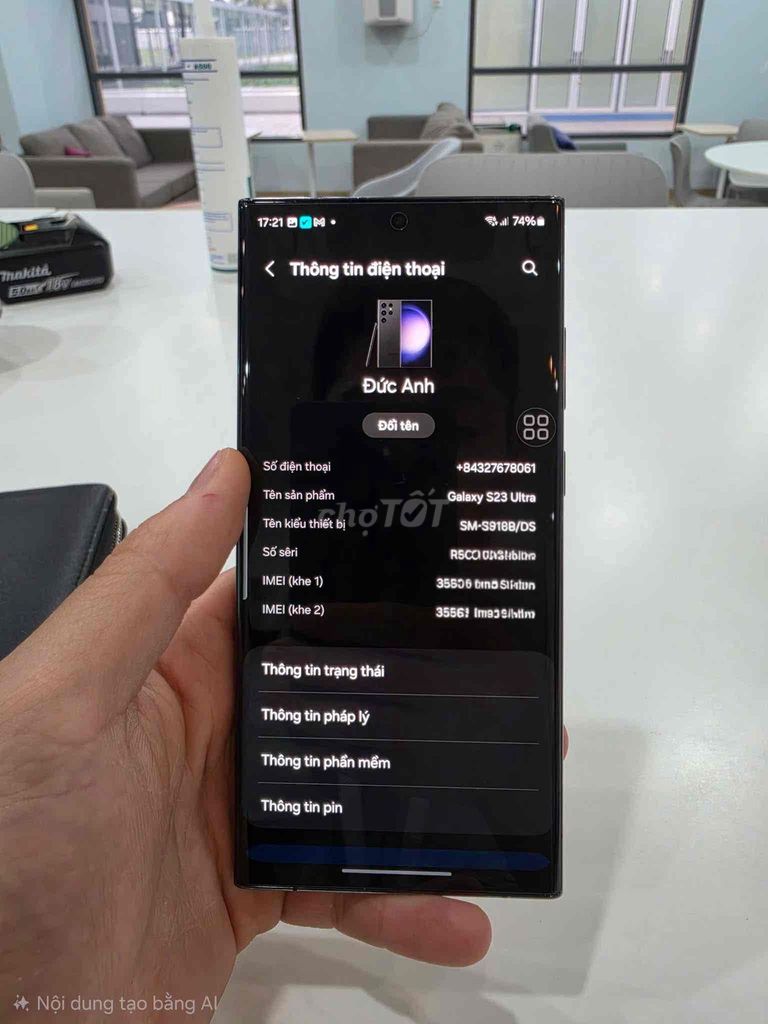 Điện thoại Samsung S23 Ultra 256 GB màu đen mới 99. Mua bán Điện thoại tại Quận Long Biên Hà Nội được đăng bởi Bé Thỏ hình 1