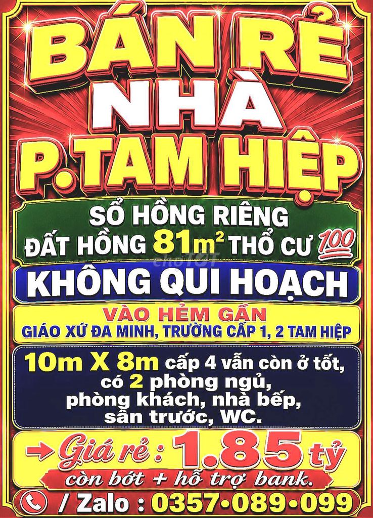 81m2 BÁN RẺ NHÀ TAM HIỆP, SỔ HỒNG RIÊNG THỔ CƯ 💯 GẦN GIÁO XỨ ĐA MINH