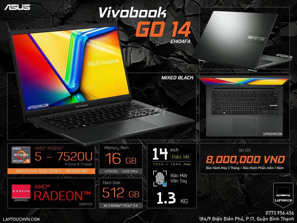Asus Vivobook GO 14 - E1404FA [ Mixed Black ]. Mua bán Laptop tại Quận Bình Thạnh Tp Hồ Chí Minh được đăng bởi Cửa Hàng Máy Tính Laptouch VN hình 1